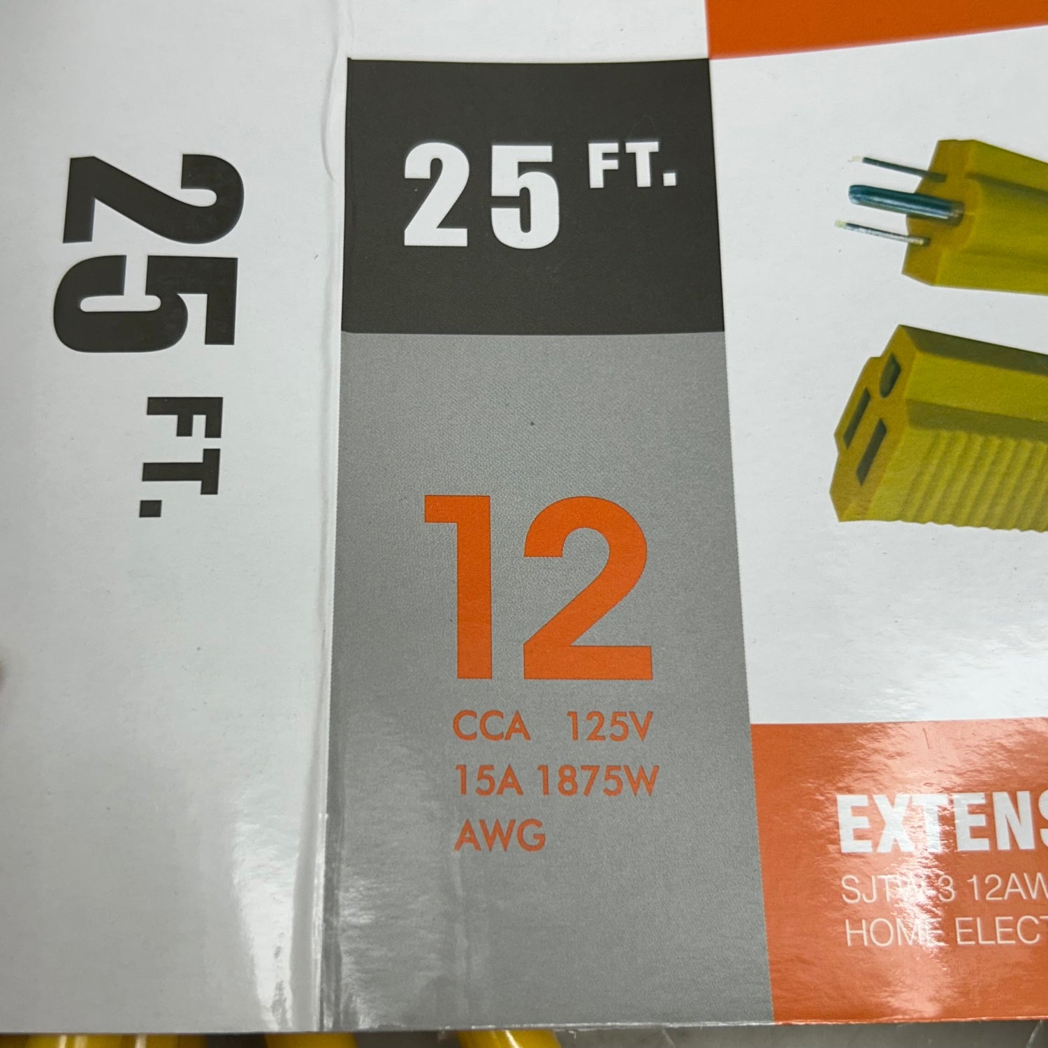 ACCESORIOS ELÉCTRICOS PARA EL HOGAR Cable de extensión de alta resistencia para exteriores/interiores, calibre 12, 25' SJTW-3 Amarillo