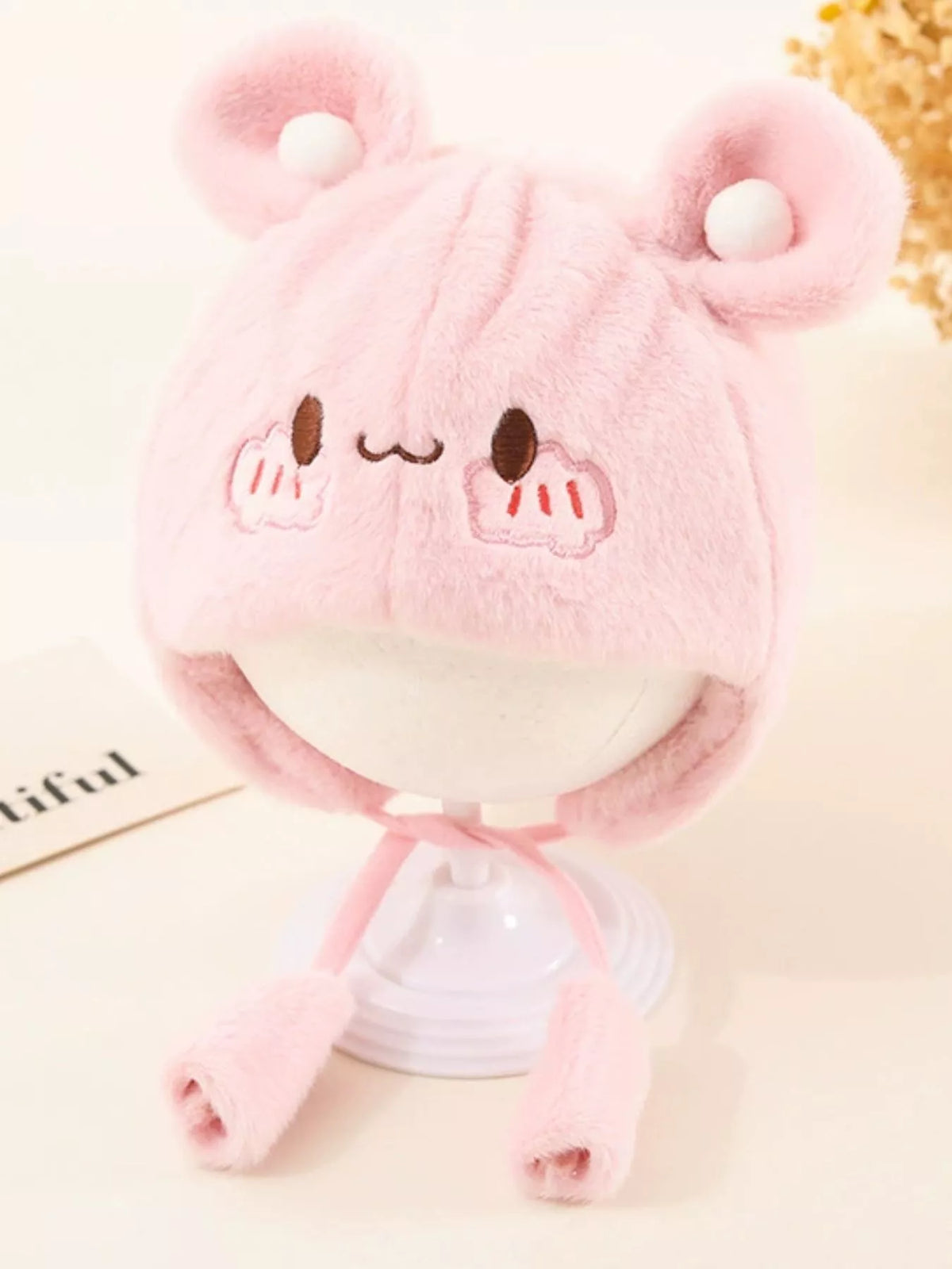 Gorro de felpa con orejas de oso para niños