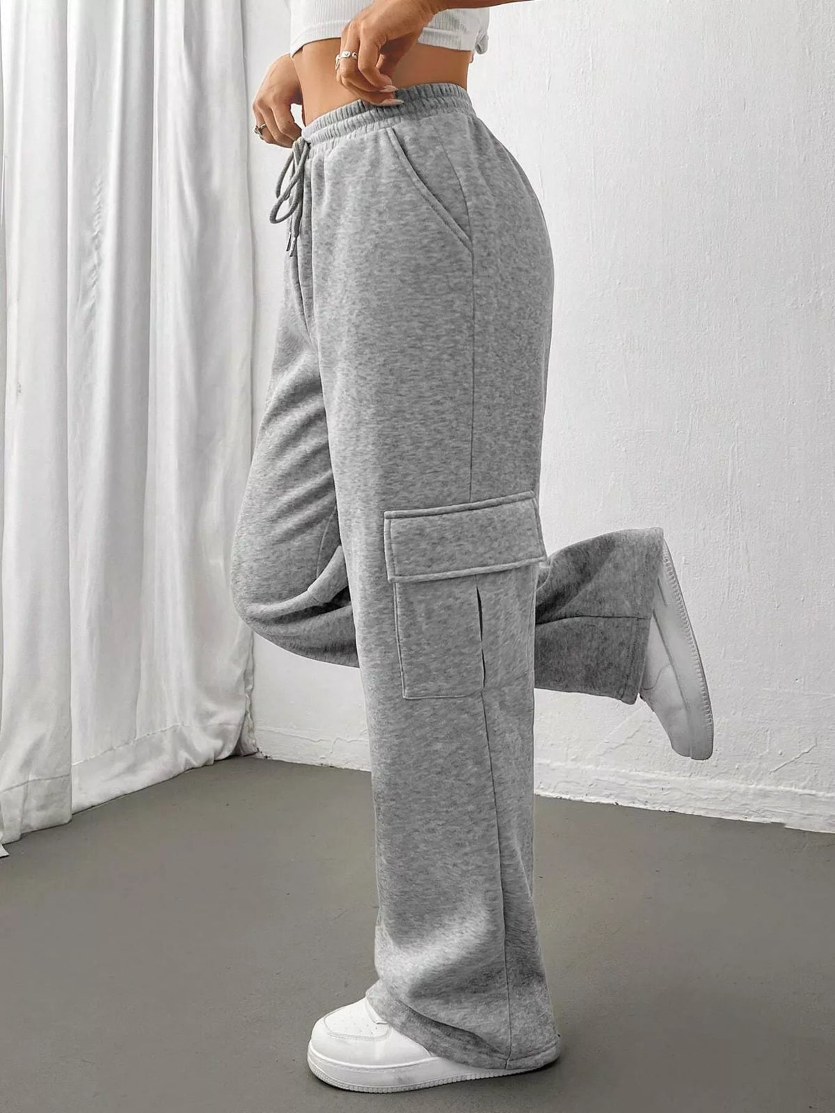 Pantalones de corte holgado con cintura con cordón