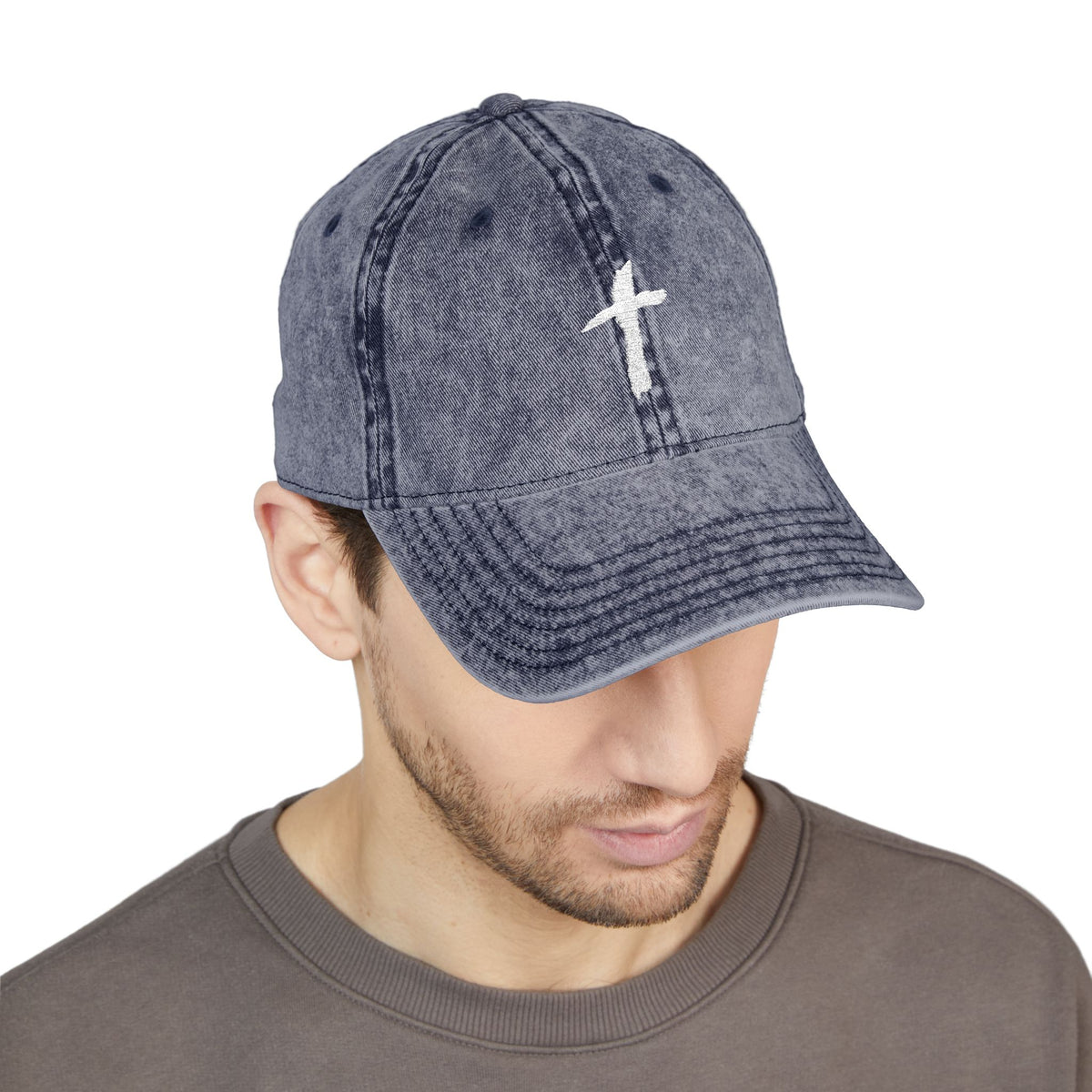 Embroidered Cross Vintage Cap