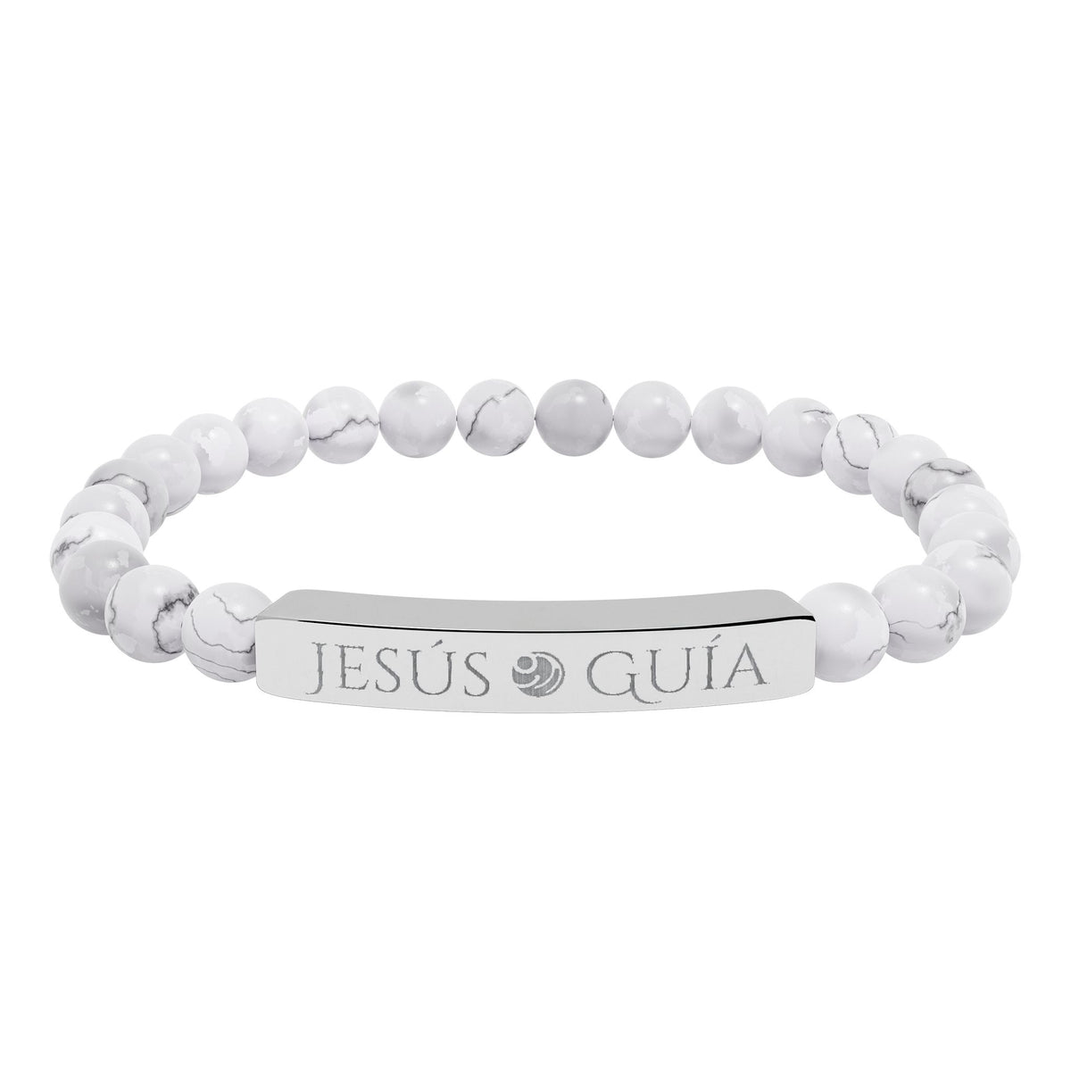 Pulsera de barra de piedra natural grabada - "Jesús guía"