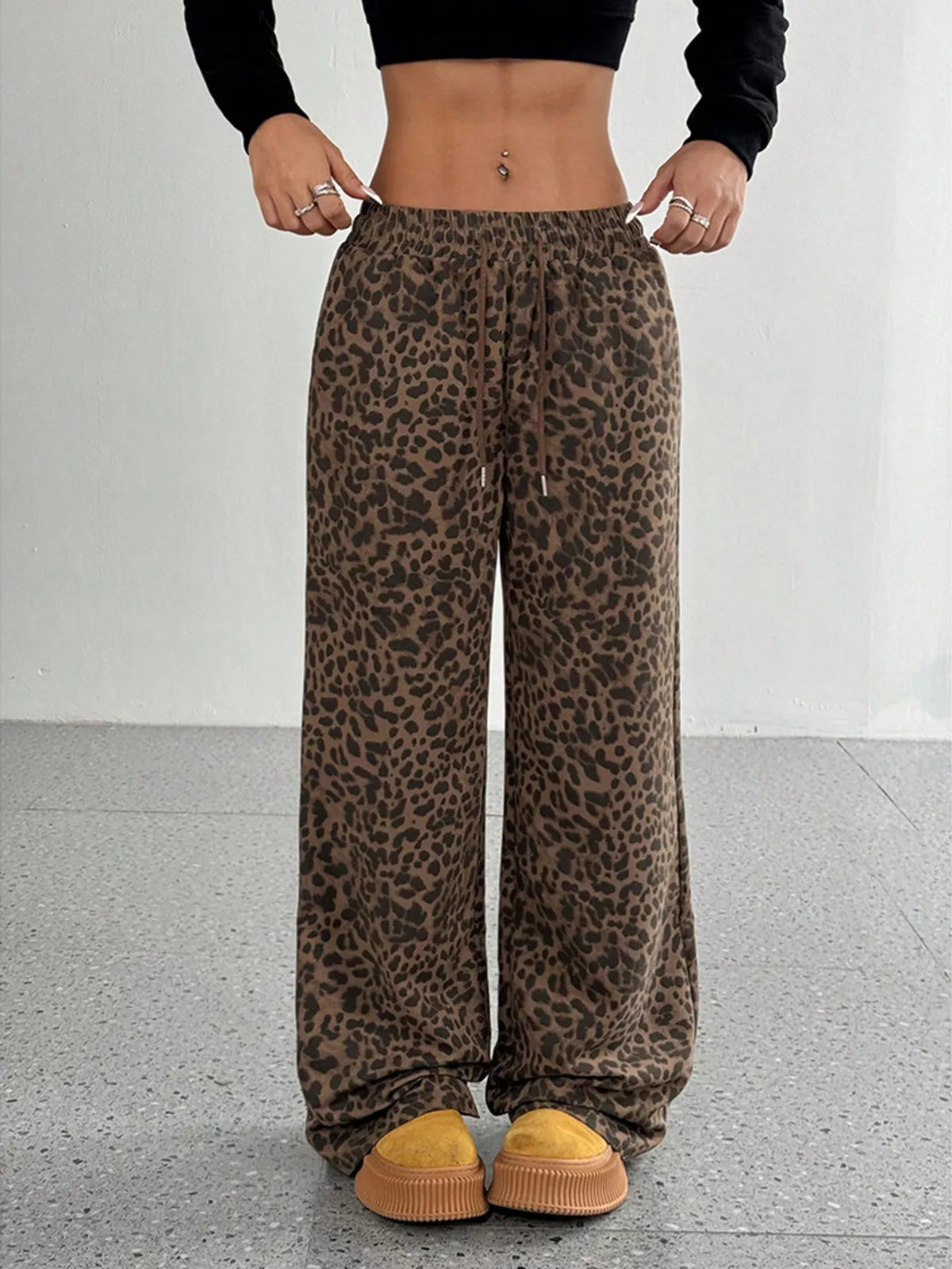 Pantalones de pata ancha con estampado de leopardo de talla grande