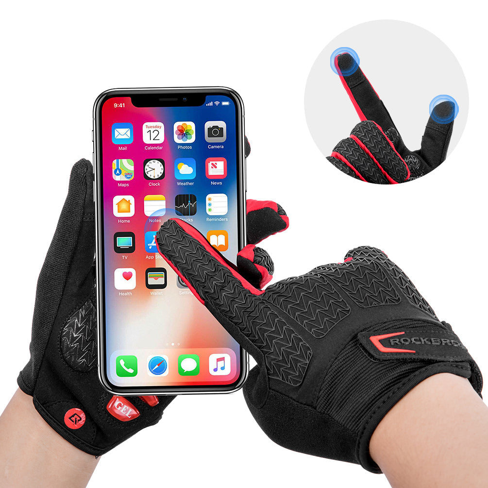 Guantes de ciclismo de dedos completos con acolchado de gel que absorbe los impactos, antideslizantes para pantalla táctil
