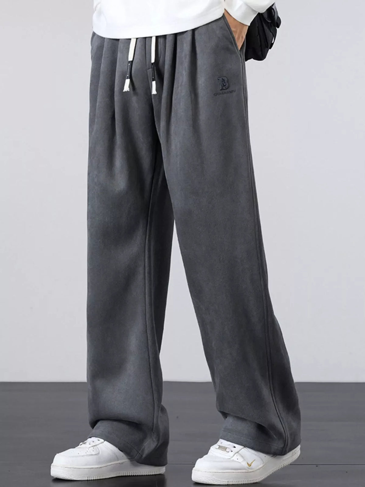 Pantalones casuales de talla grande para hombre, holgados con cordón