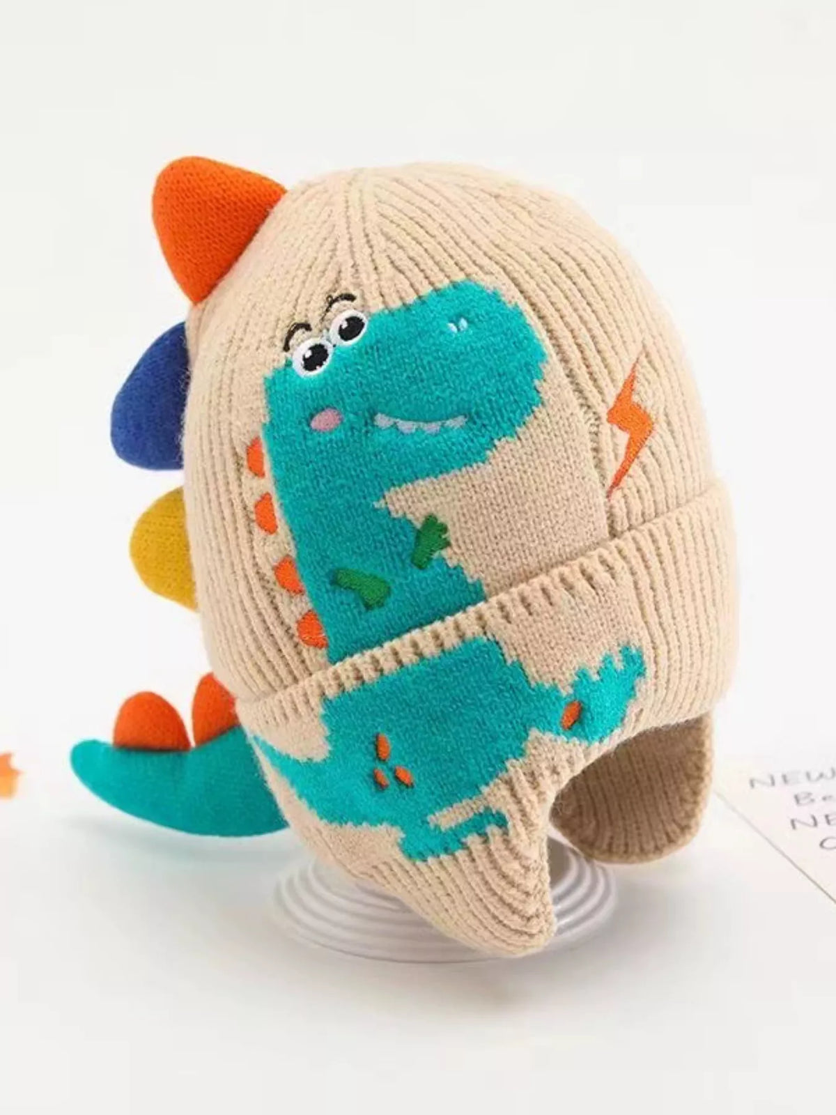 Gorro de dinosaurio de punto para niños