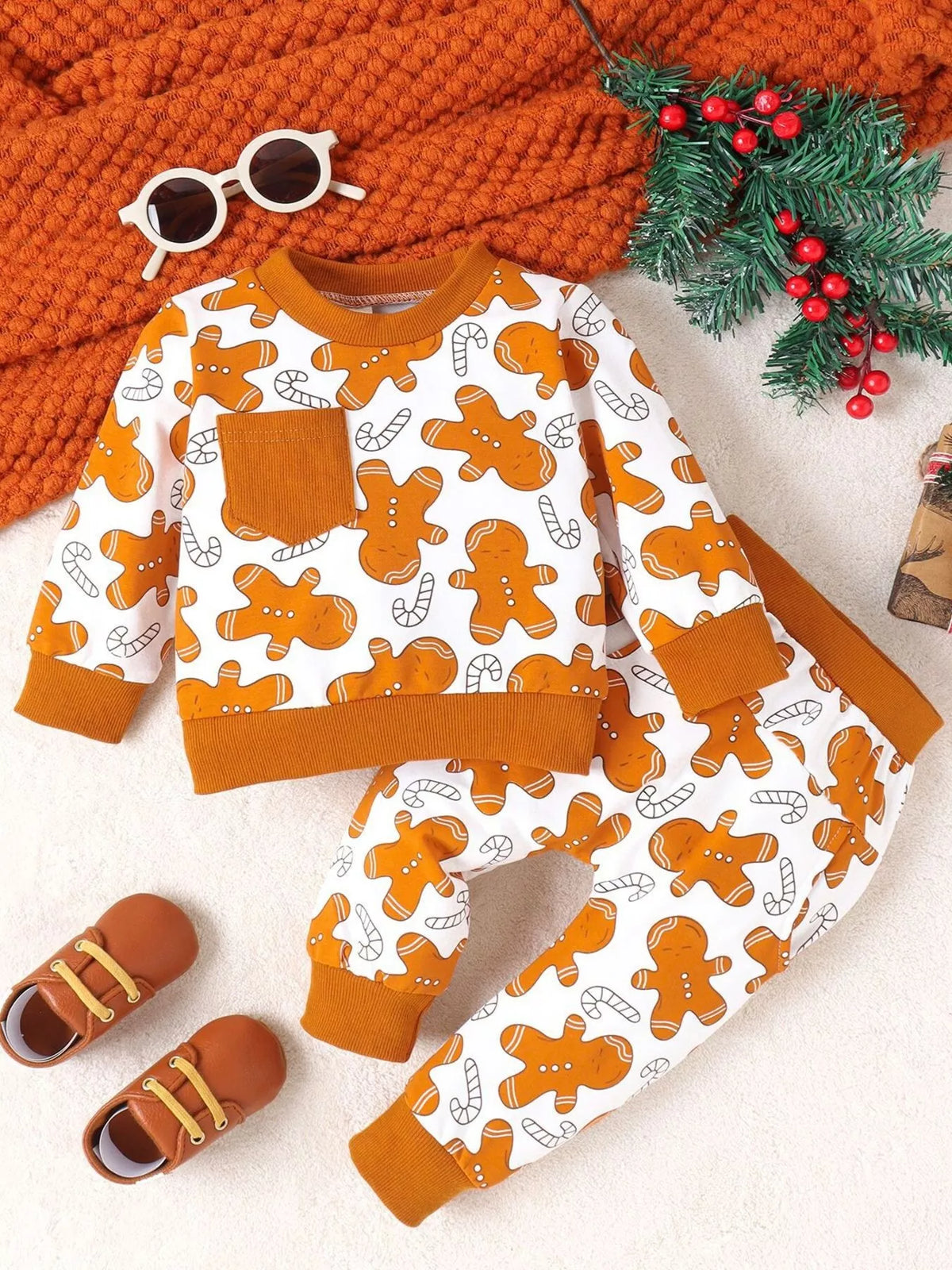 Conjunto de ropa de manga larga con estampado del Hombre de Jengibre para niños