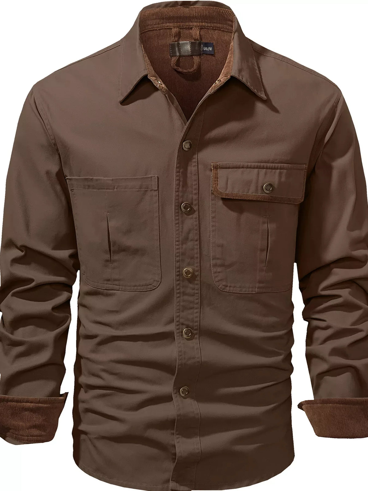 Men's Casual Long Sleeve Button-Down Shirt with Pockets