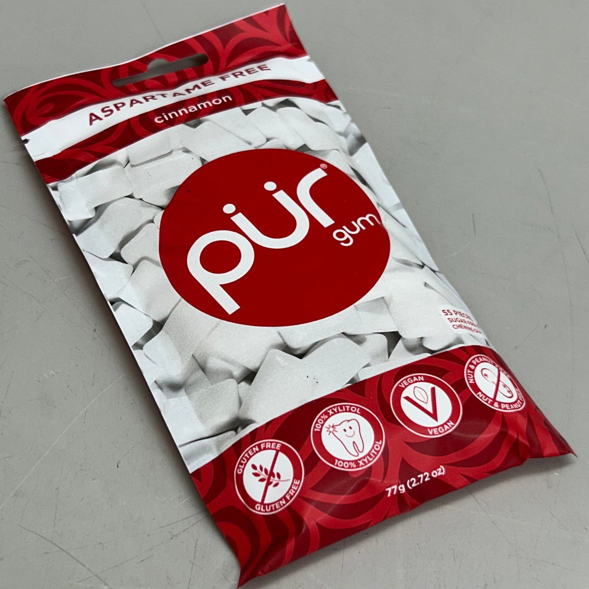 Goma de mascar de canela sin azúcar PUR – 12 paquetes (55 unidades cada uno)
