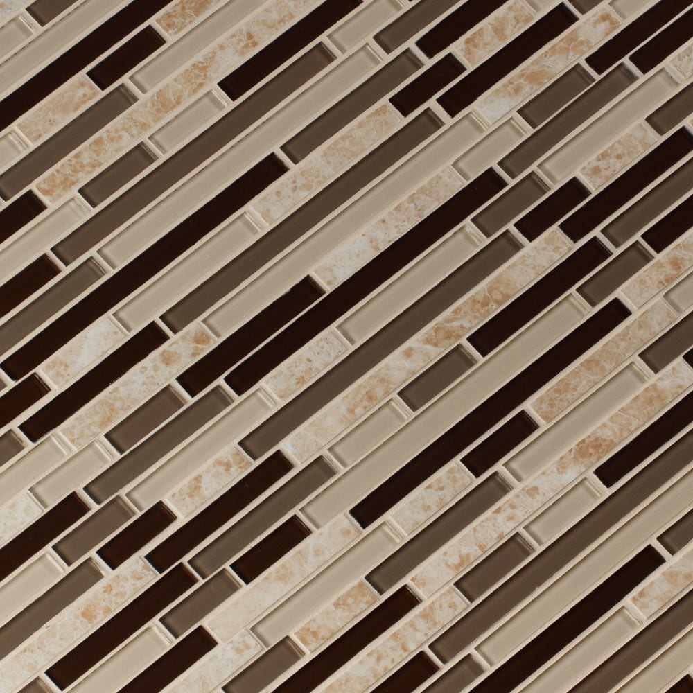 Mosaico de vidrio y porcelana Amalfi Cafe de 30 x 30 cm con diseño entrelazado, montado en malla - Colección MSI