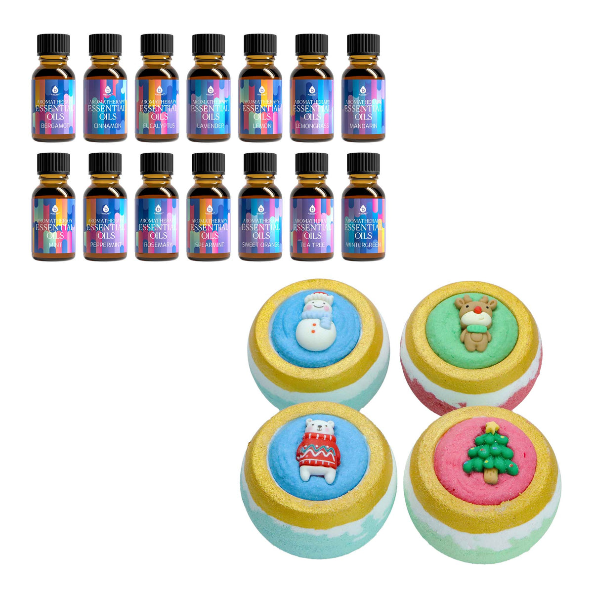 Set de regalo Holiday Bliss: Bombas de baño de aromaterapia y aceites esenciales
