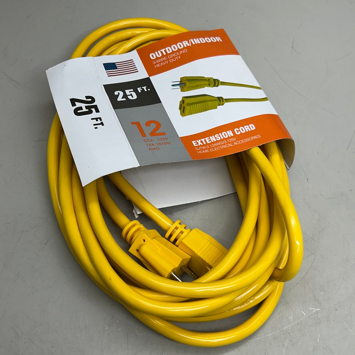 ACCESORIOS ELÉCTRICOS PARA EL HOGAR Cable de extensión de alta resistencia para exteriores/interiores, calibre 12, 25' SJTW-3 Amarillo