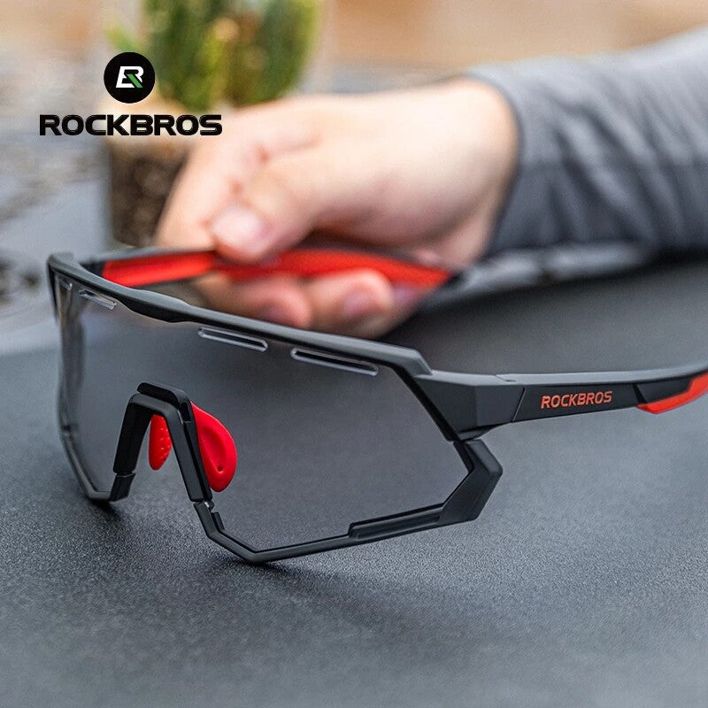 ROCKBROS Cycling Glasses Polarized Photochromic Sunglasses Riding Goggles 2 Lens