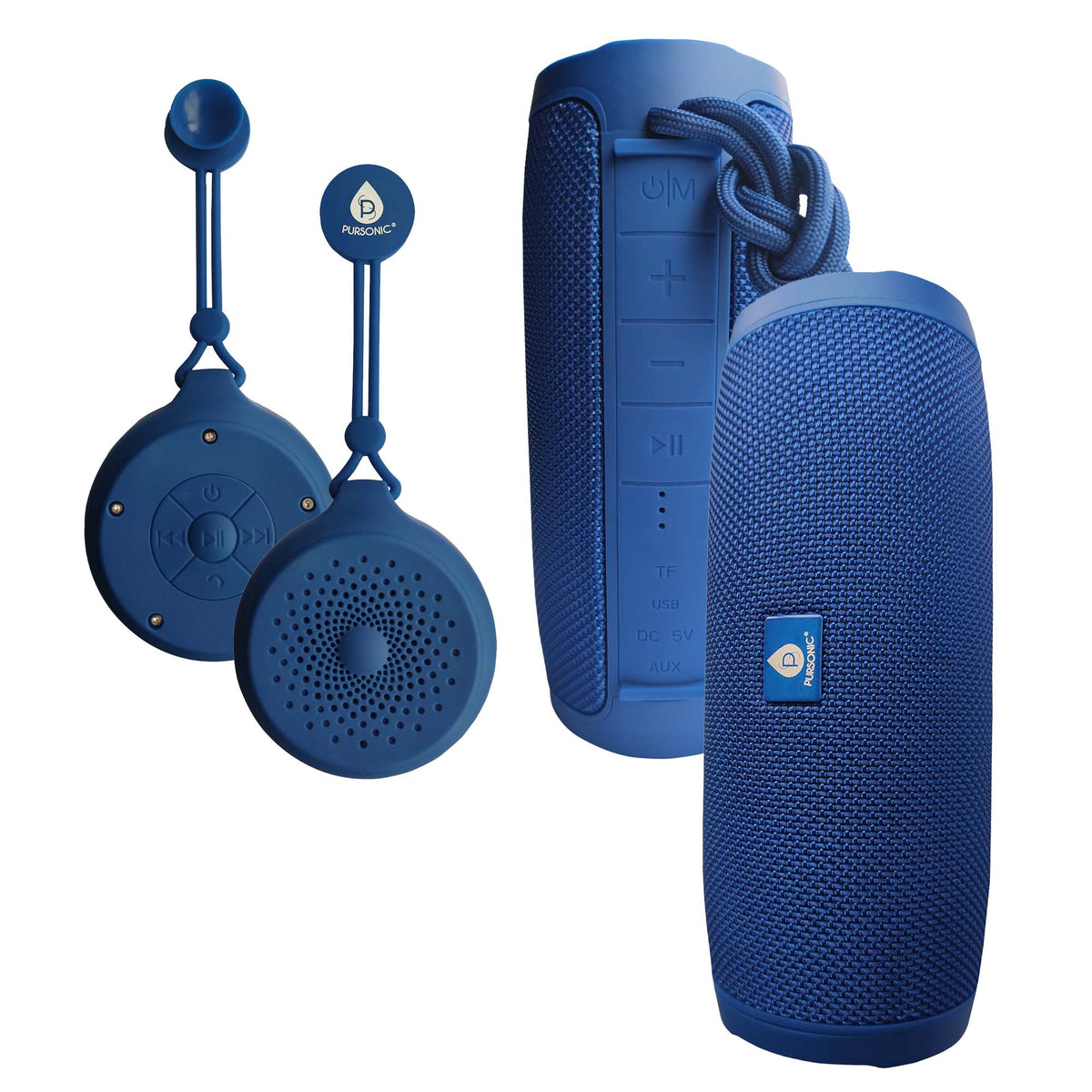 Paquete de altavoz inalámbrico Pursonic Peak y altavoz inalámbrico resistente al agua Pursonic: sonido de alta resolución de 360° en cualquier lugar y momento.