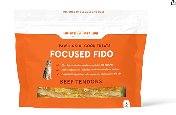 Infinite Pet Life Focused Fido Beef Tendon Chews for Dogs – 6 Count