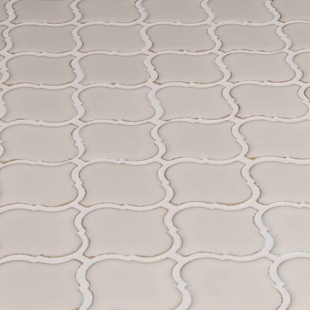 Mosaico de cerámica esmaltada Bianco Arabesque de 25,4 x 27,6 cm con montaje en malla - Colección MSI