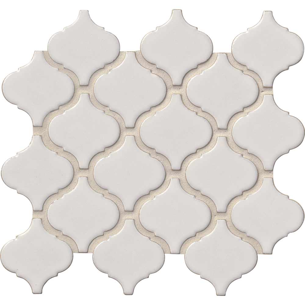 Mosaico de cerámica esmaltada Bianco Arabesque de 25,4 x 27,6 cm con montaje en malla - Colección MSI
