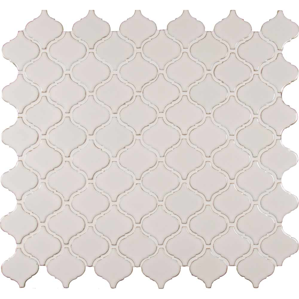Mosaico de cerámica esmaltada Bianco Arabesque de 25,4 x 27,6 cm con montaje en malla - Colección MSI
