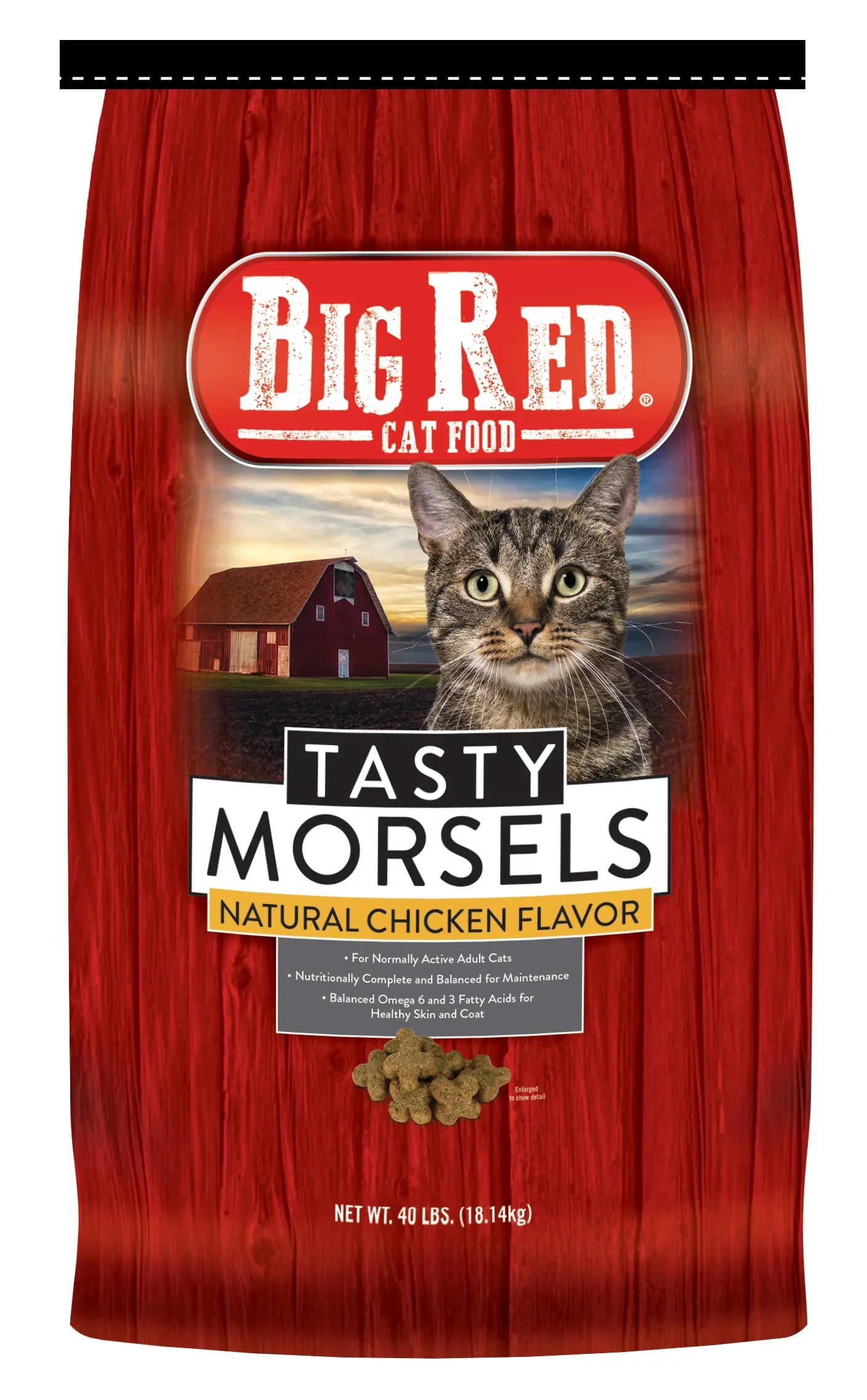 Alimento para gatos Big Red Tasty Morsels – Saco a granel de 40 lb