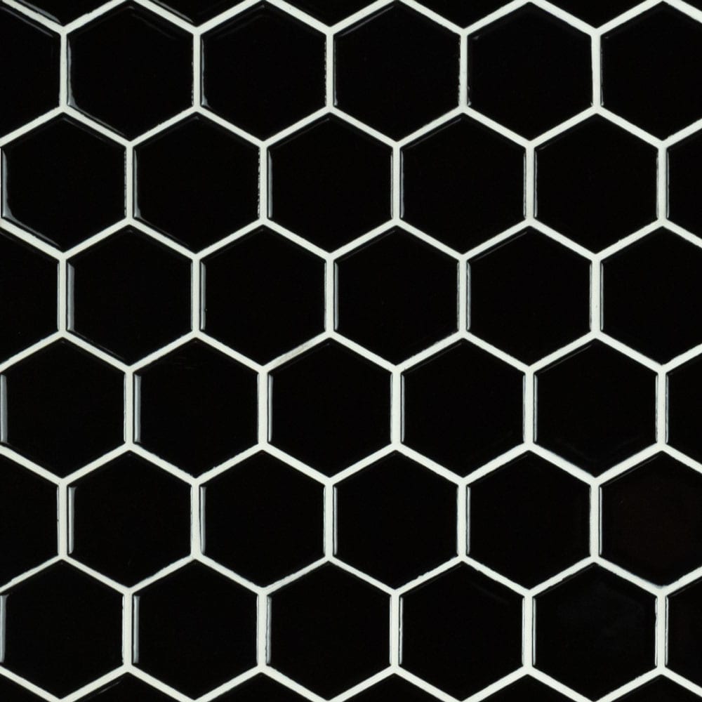 Mosaico de porcelana hexagonal de 5 cm, negro, mate, 29,6 x 32,8 cm - Colección MSI