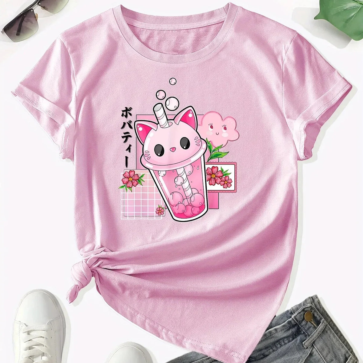 Camiseta con taza de té Boba y gato