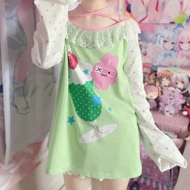 Camiseta de helado de conejito kawaii