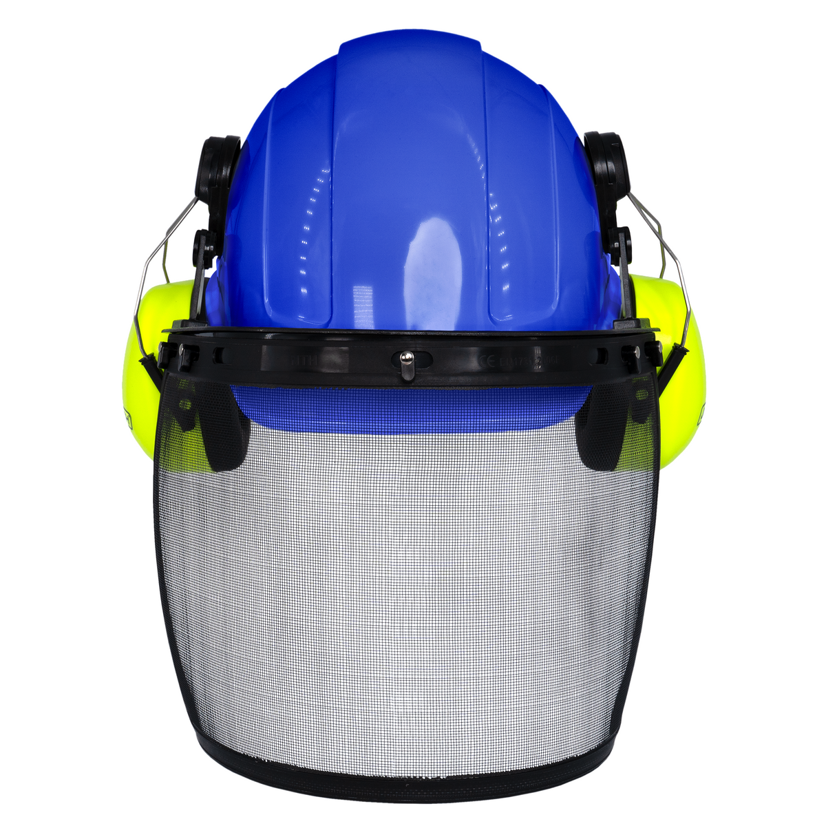 Cap Style Hard Hat with Mountable Lime Earmuffs and Mesh Face Shield
