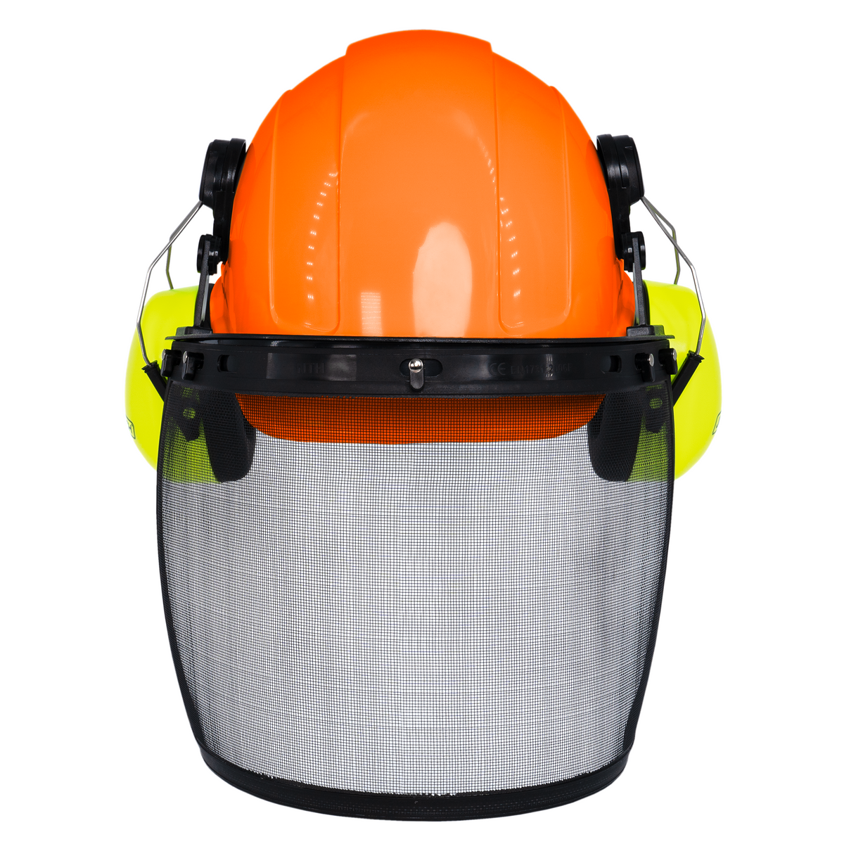 Cap Style Hard Hat with Mountable Lime Earmuffs and Mesh Face Shield