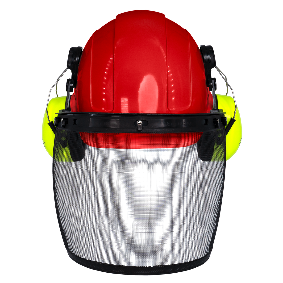 Cap Style Hard Hat with Mountable Lime Earmuffs and Mesh Face Shield