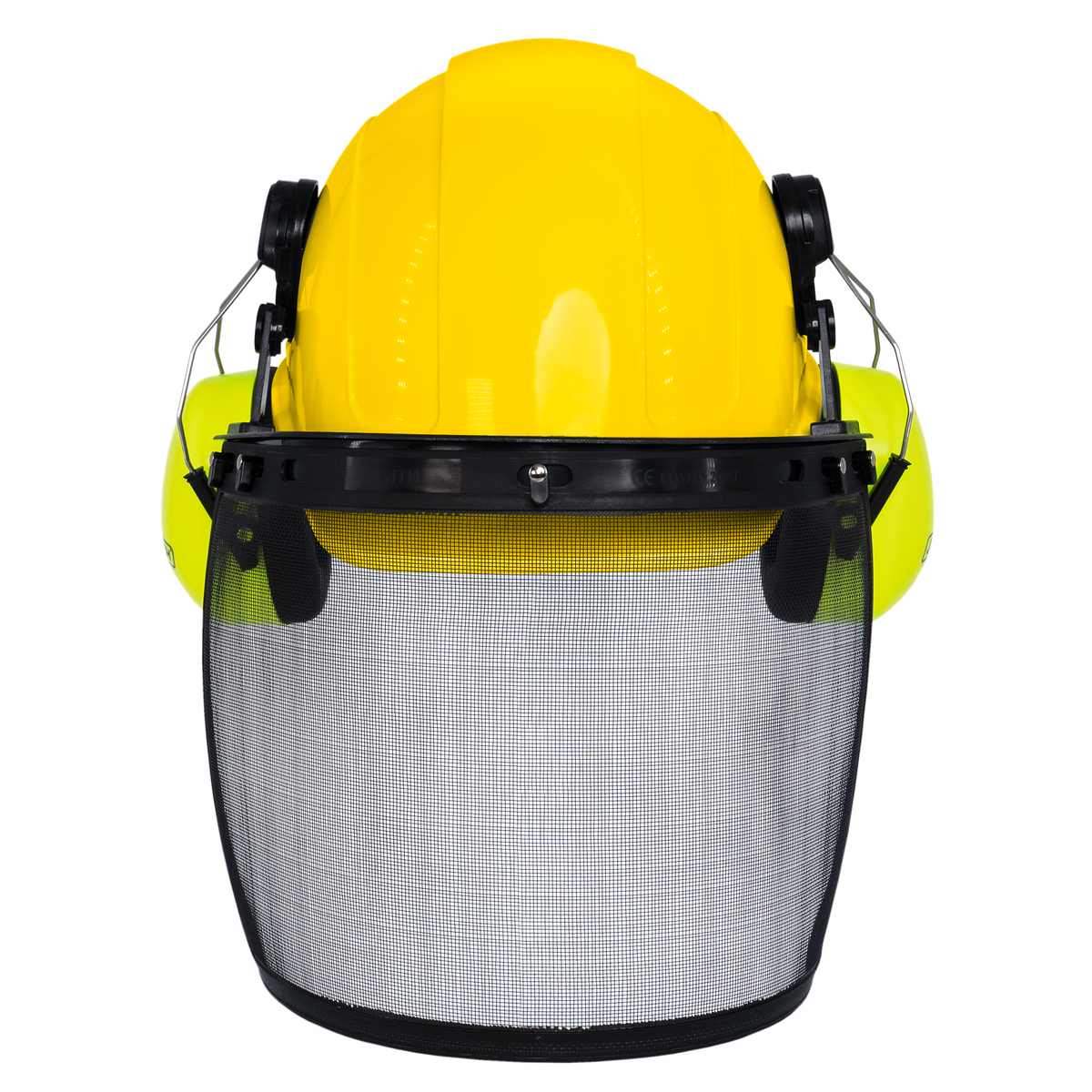 Cap Style Hard Hat with Mountable Lime Earmuffs and Mesh Face Shield