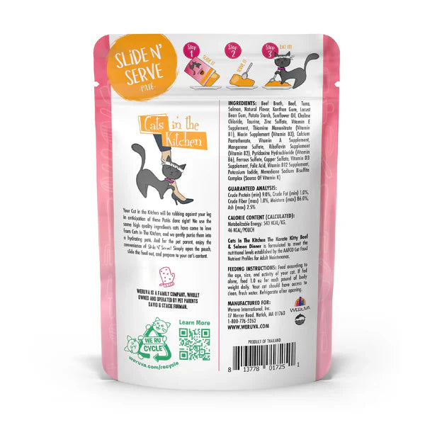 Paté Gatos en la Cocina La Cena Karate Kitty de Carne y Salmón en un Puré Hidratante (3 oz)