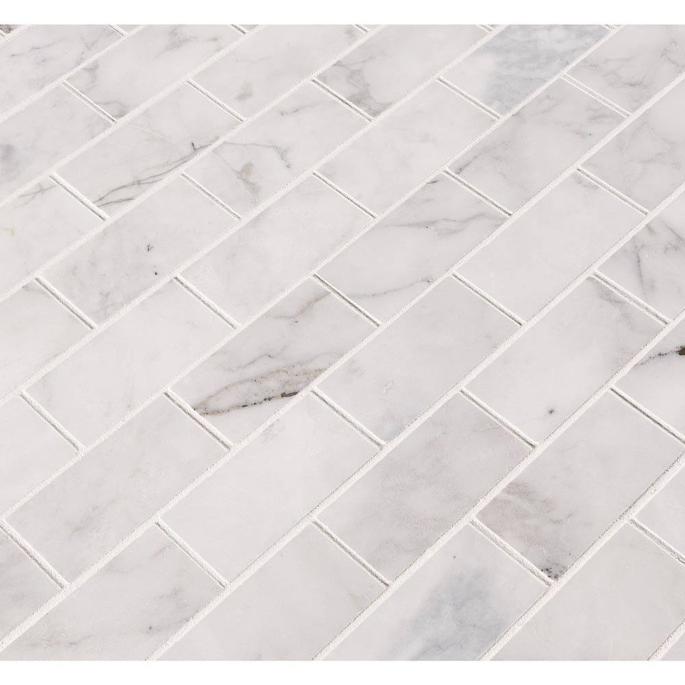 Calacatta Cressa 11.81"x11.81" Honed Marble Mesh-Mounted Mosaic Tile 2"X4"-MSI Collection