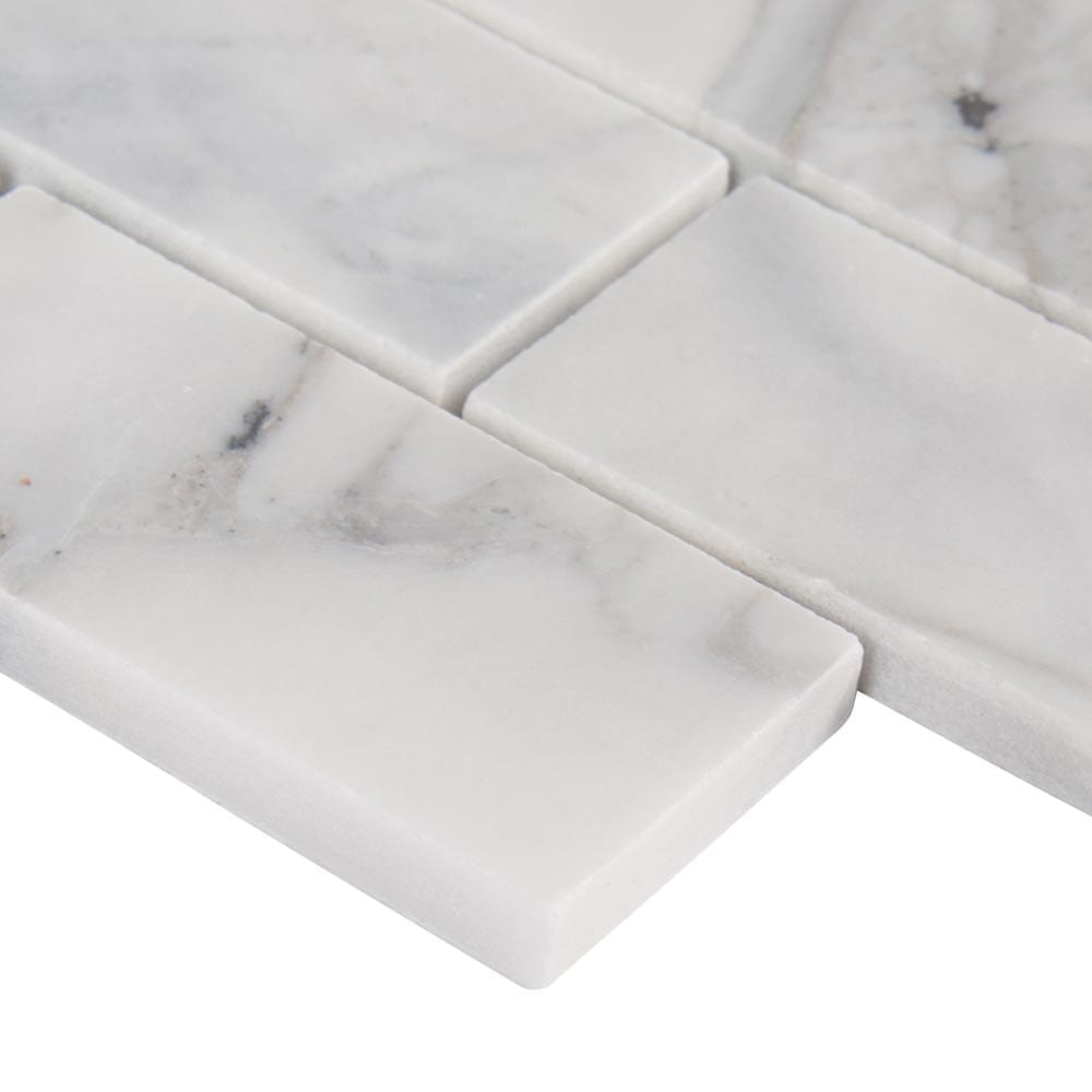 Calacatta Cressa 11.81"x11.81" Honed Marble Mesh-Mounted Mosaic Tile 2"X4"-MSI Collection