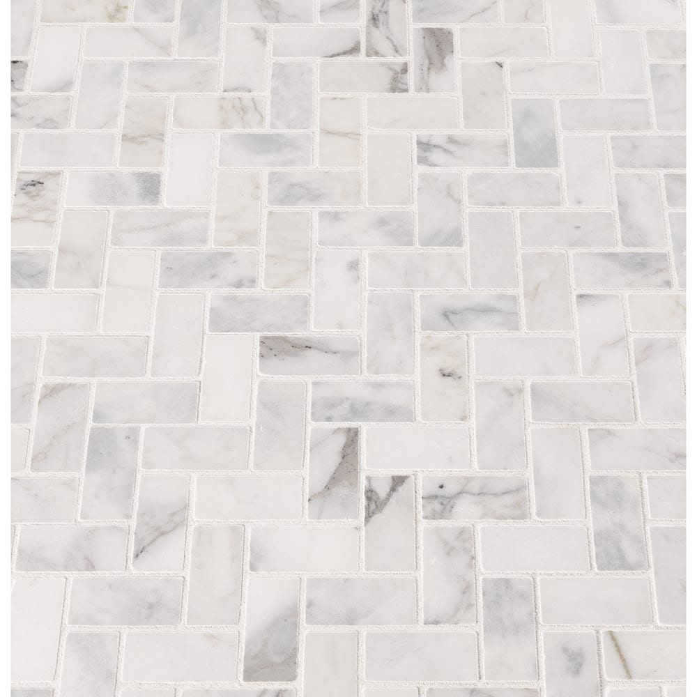 Calacatta Cressa Herringbone 12"x12" Honed Marble Mesh-Mounted Mosaic Tile Pattern- MSI Collection