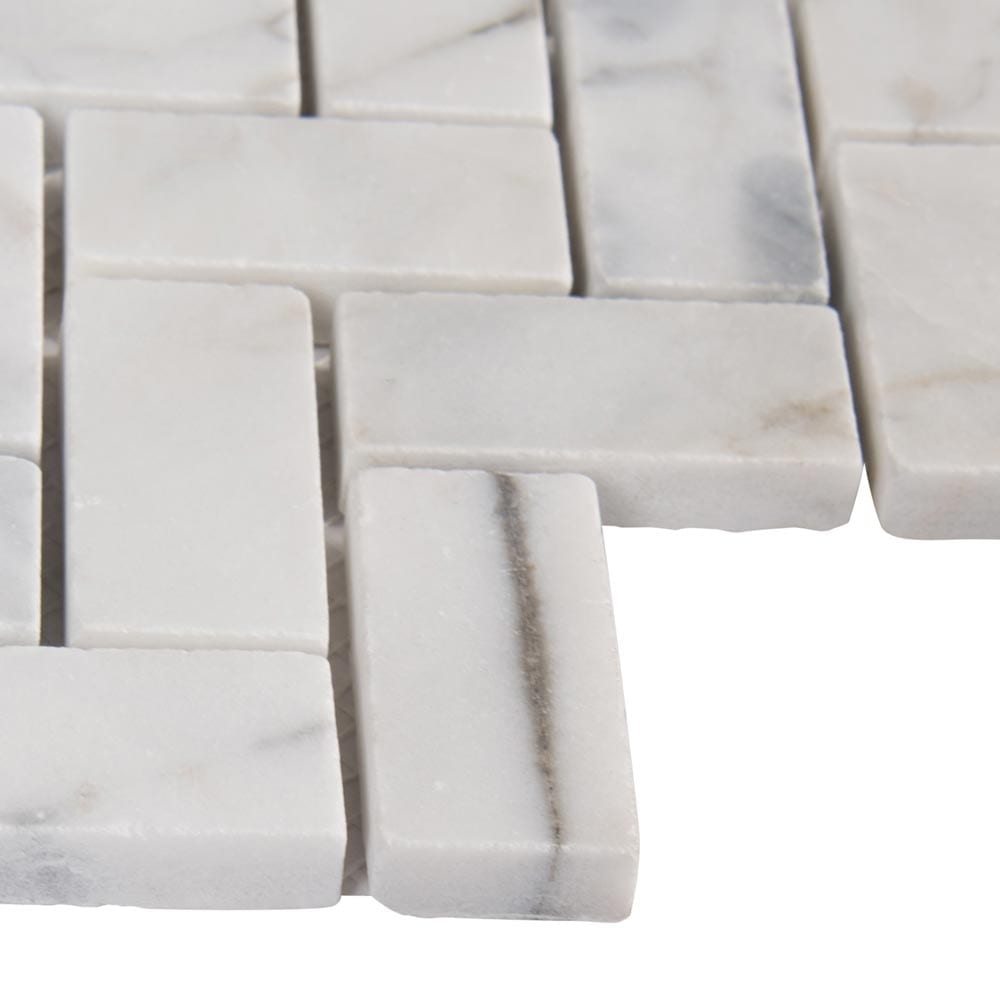 Calacatta Cressa Herringbone 12"x12" Honed Marble Mesh-Mounted Mosaic Tile Pattern- MSI Collection