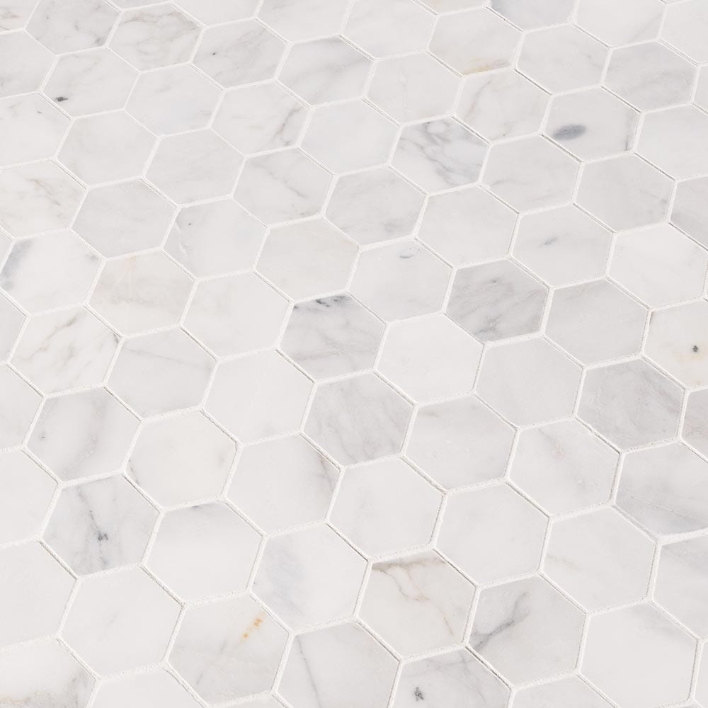 Calacatta Cressa Hexagon 11.75"x12" Honed Marble Mesh-Mounted Mosaic Tile 2" Hexagon-MSI Collection