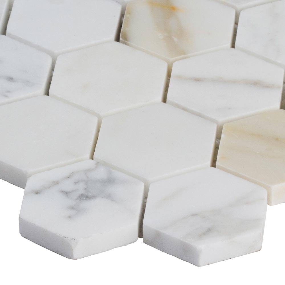 Calacatta Gold 12" x 12" Polished Marble Mesh-Mounted Mosaic Tile 2" Hexagon-MSI Collection