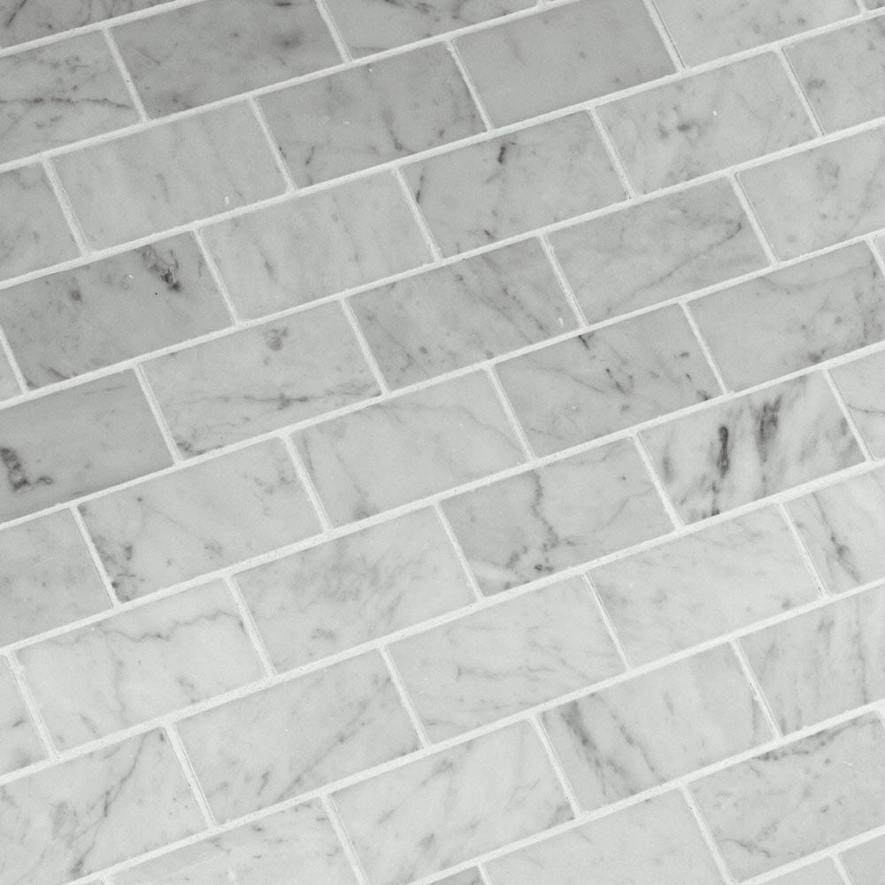 Carrara White 12"x12" Polished Marble Mesh-Mounted Mosaic Floor and Wall Tile 2"x4" -MSI Collection