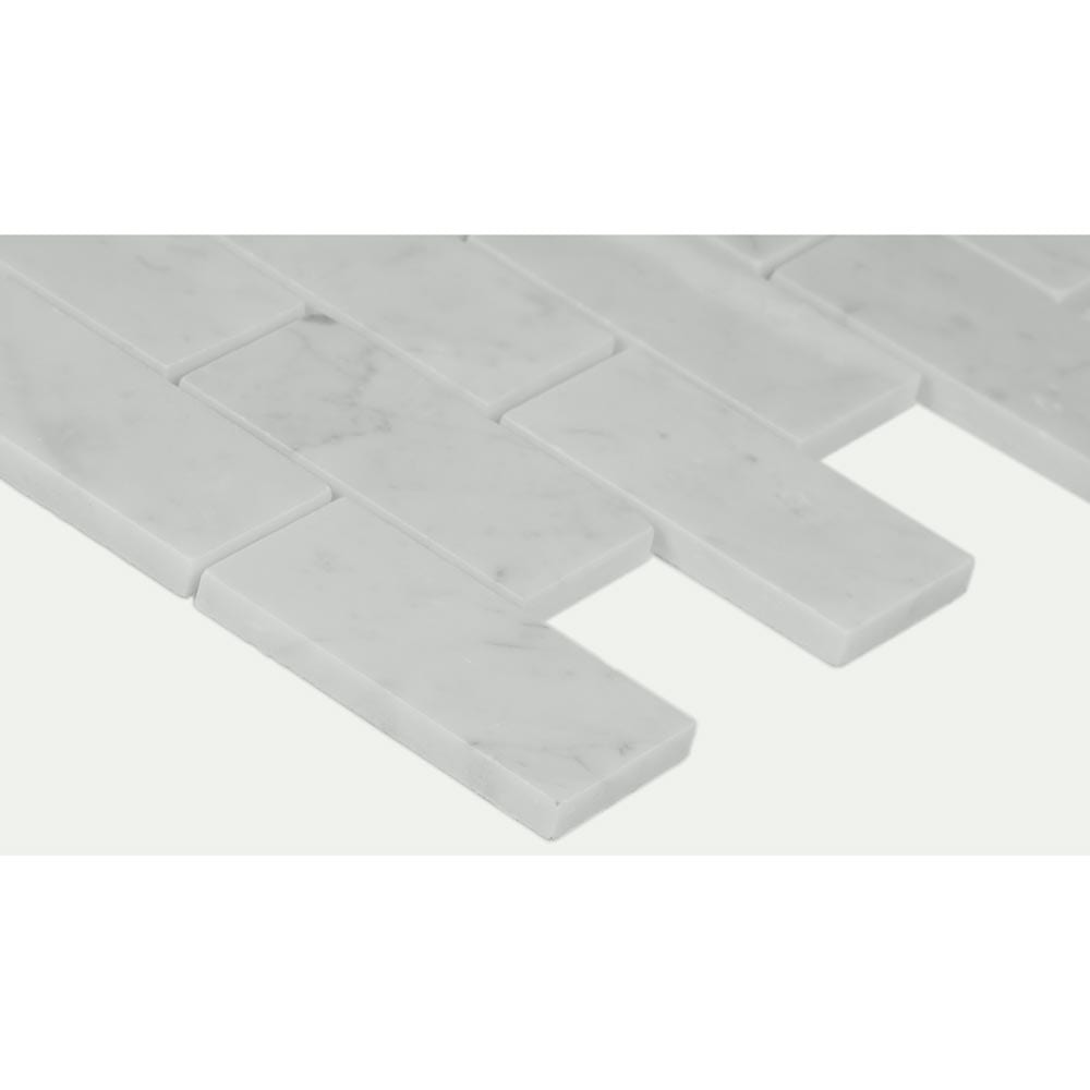Carrara White 12"x12" Polished Marble Mesh-Mounted Mosaic Floor and Wall Tile 2"x4" -MSI Collection