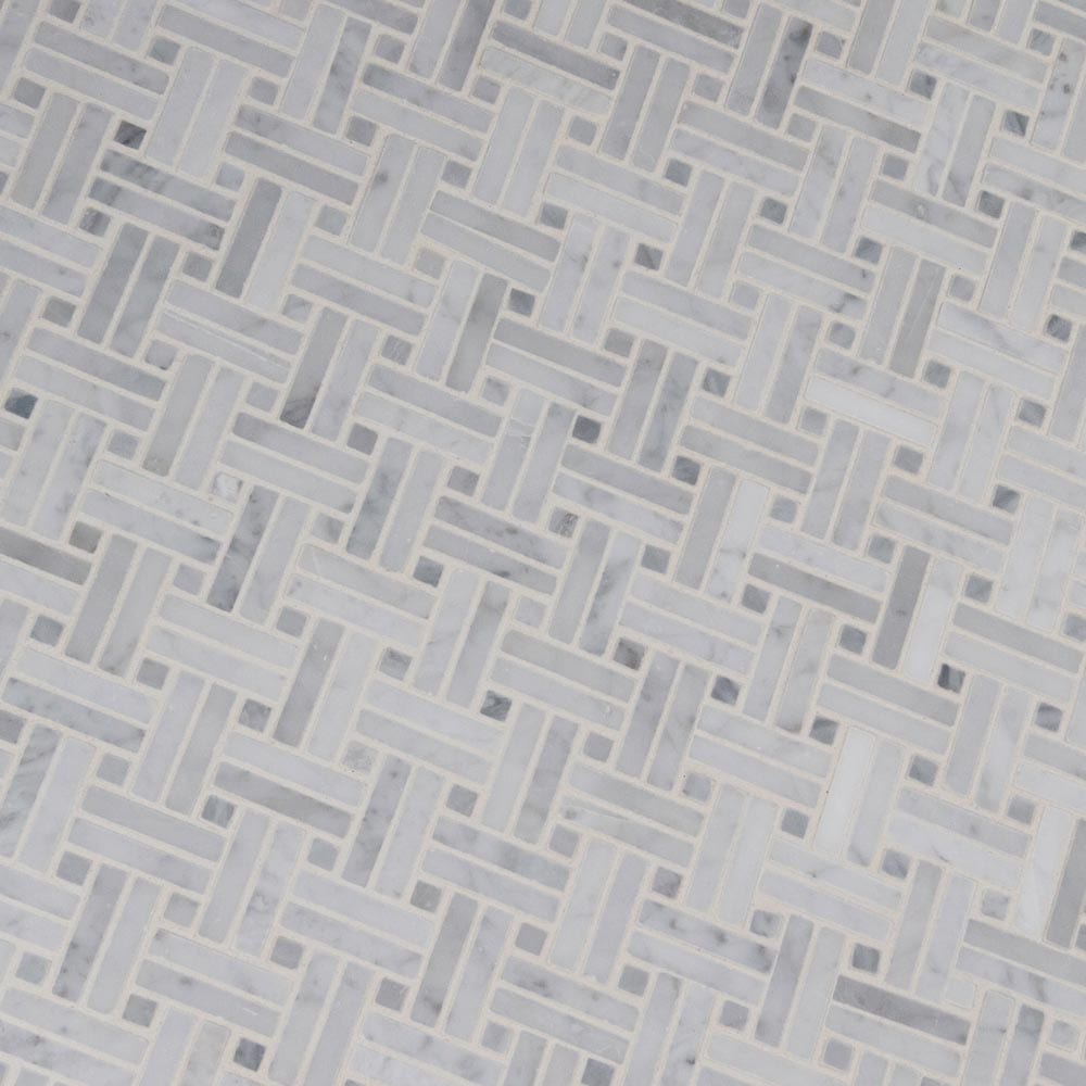 Carrara White Basket Weave 12.2"x12.2" Polished Marble Mesh-Mounted Mosaic Tile Pattern - MSI Collection