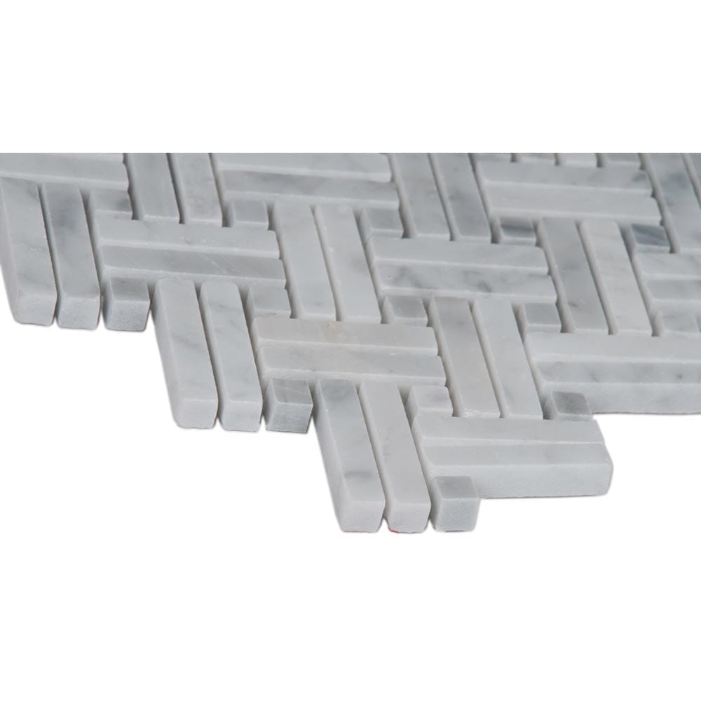 Carrara White Basket Weave 12.2"x12.2" Polished Marble Mesh-Mounted Mosaic Tile Pattern - MSI Collection
