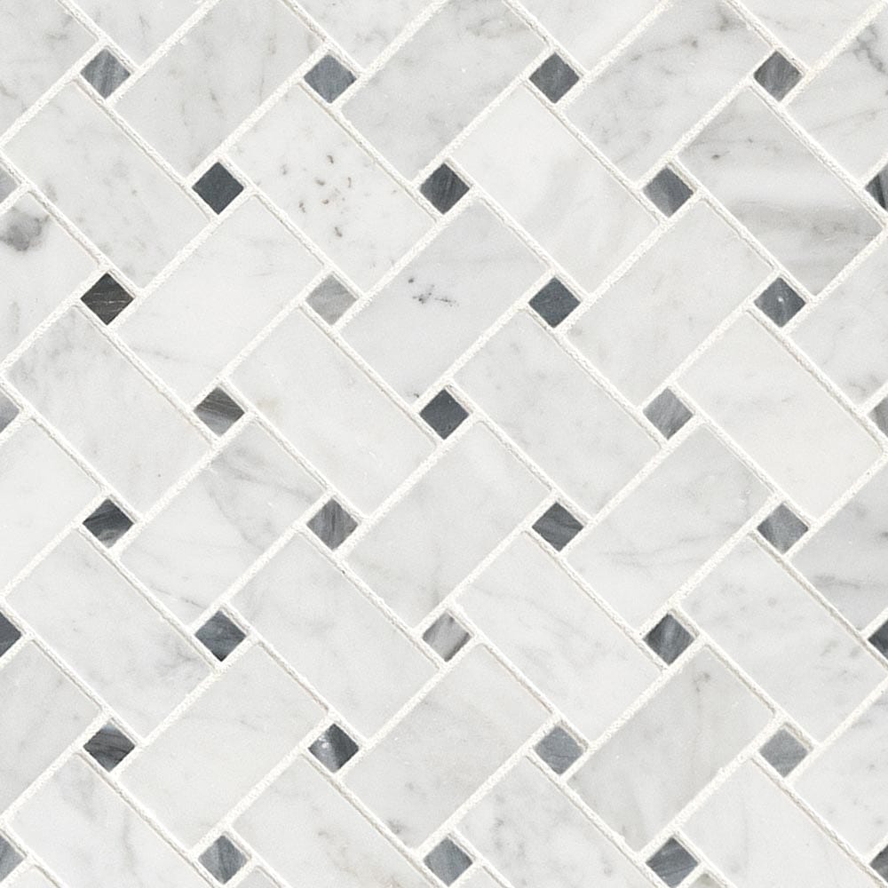 Carrara White Basketweave Pattern 12"x12" Honed Marble Mesh-Mounted Mosaic Tile- MSI Collection