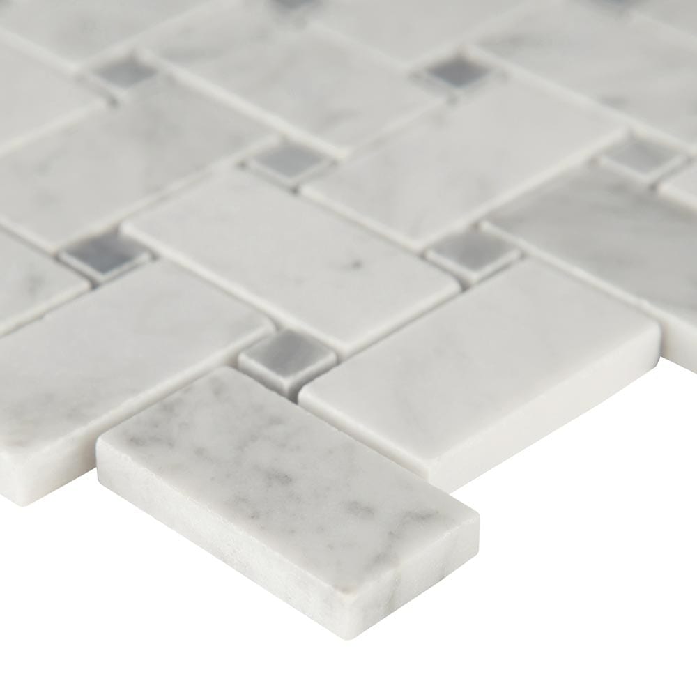 Carrara White Basketweave Pattern 12"x12" Honed Marble Mesh-Mounted Mosaic Tile- MSI Collection
