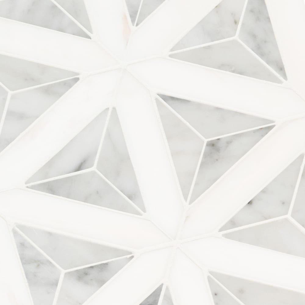 Carrara White Faceted Marble Mesh-Mounted Mosaic Tile 12"x9.26" Polished - MSI Collection