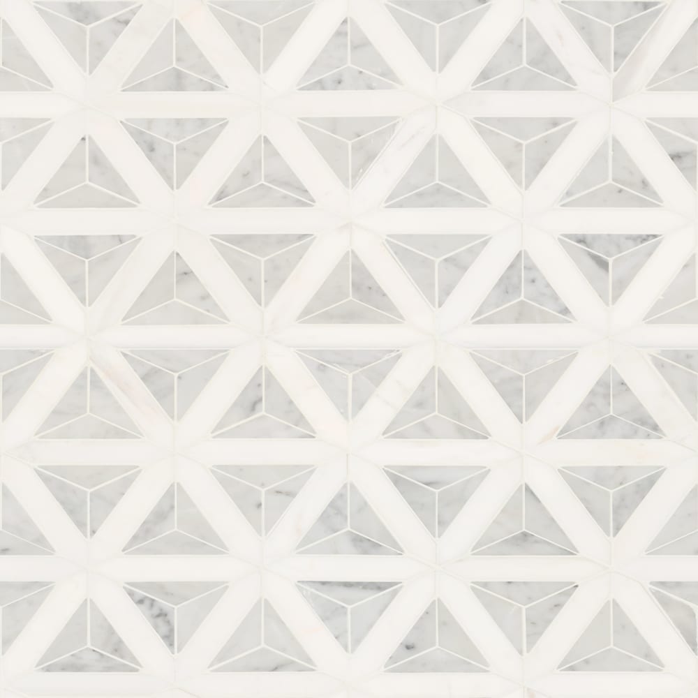 Carrara White Faceted Marble Mesh-Mounted Mosaic Tile 12"x9.26" Polished - MSI Collection