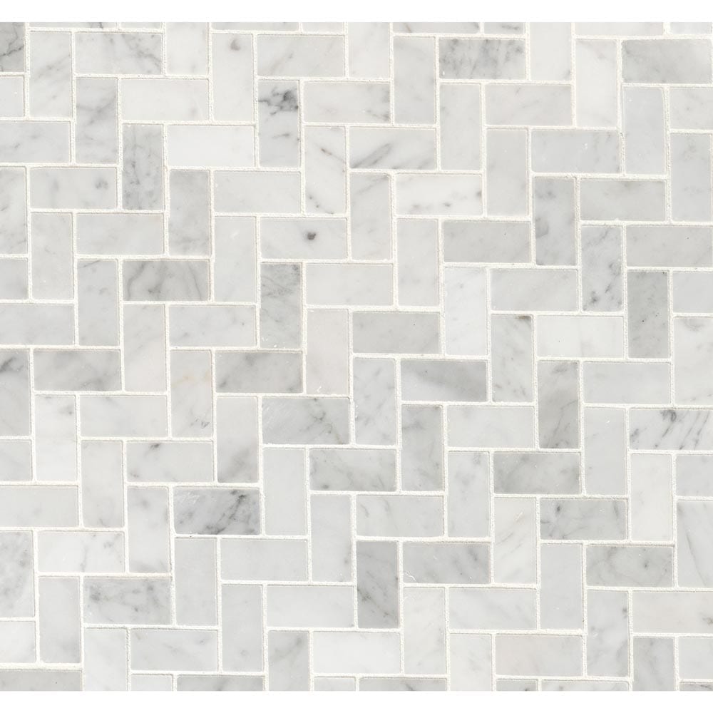Carrara White Herringbone Honed 12"x12" Marble Mesh-Mounted Mosaic Tile 1"x2"-MSI Collection