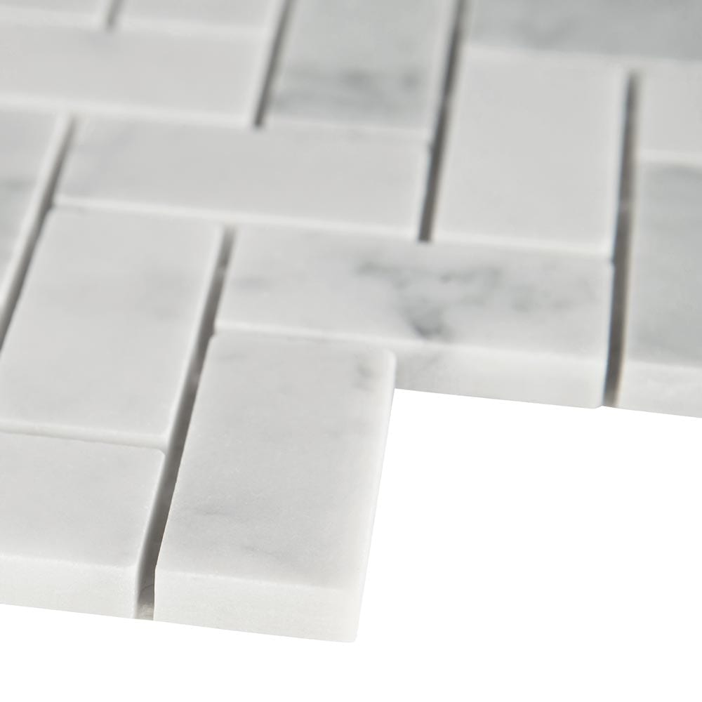 Carrara White Herringbone Honed 12"x12" Marble Mesh-Mounted Mosaic Tile 1"x2"-MSI Collection