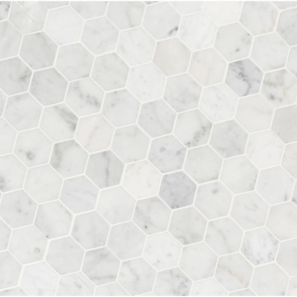 Carrara White Hexagon 11.75"x12" Honed Marble Mesh-Mounted Mosaic Tile 2" Hexagon-MSI Collection