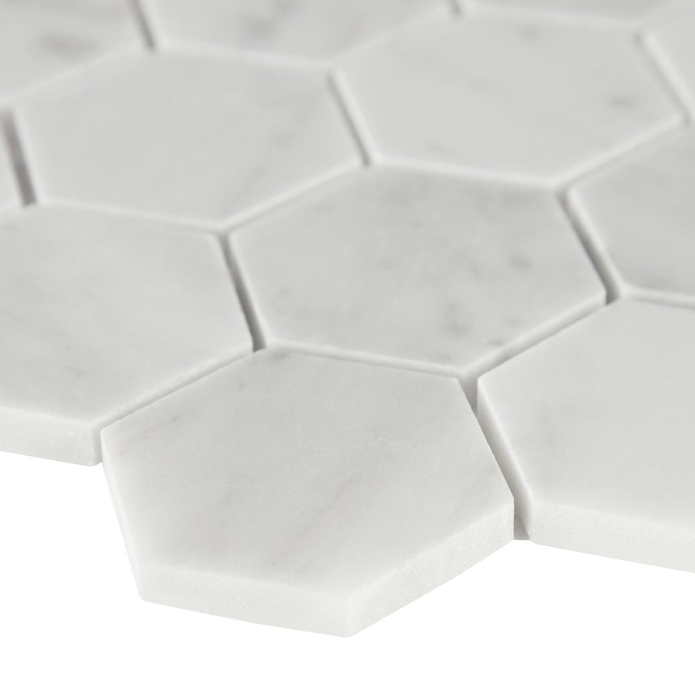 Carrara White Hexagon 11.75"x12" Honed Marble Mesh-Mounted Mosaic Tile 2" Hexagon-MSI Collection