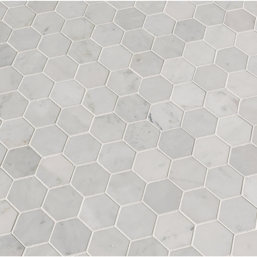 Carrara White Hexagon 12"x12" Polished Marble Mesh-Mounted Mosaic Floor and Wall Tile 2" Hexagon -MSI Collection