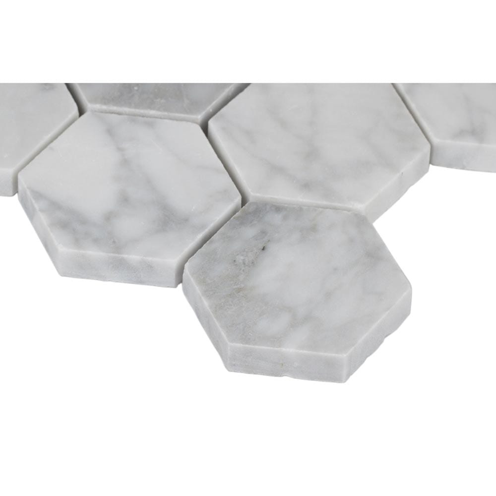 Carrara White Hexagon 12"x12" Polished Marble Mesh-Mounted Mosaic Floor and Wall Tile 2" Hexagon -MSI Collection
